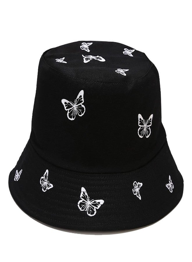 Umeepar Embroidered Bucket Hat Reversible Packable Foldable Beach Sun Hat Outdoor Cap for Women Men (Butterfly Black/Plain Black) - Image 2